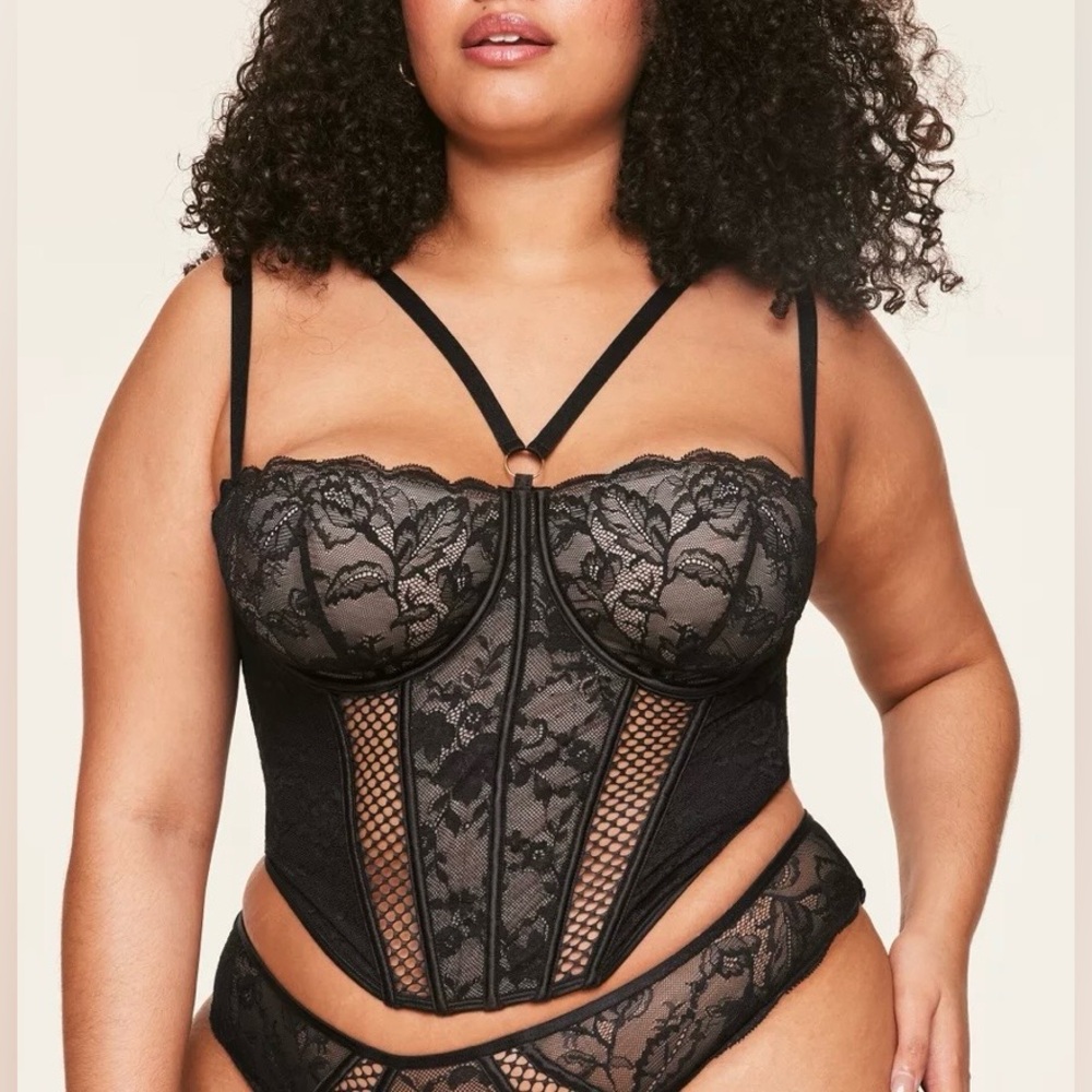NWT Adore Me Dominika lined black corset top lingerie lace plus size sexy 40DD